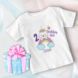女の子2歳の誕生日ユニコーンキャット誕生日 ベビーTシャツ