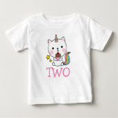 女の子2歳の誕生日2猫ユニコーンTシャツ ベビーTシャツ (正面)