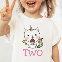 女の子2歳の誕生日2猫ユニコーンTシャツ