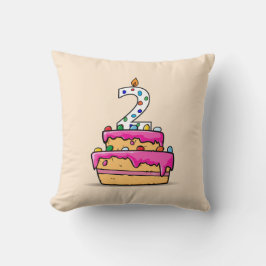 女の子2歳の誕生日、ピンクのケーキに2 クッション