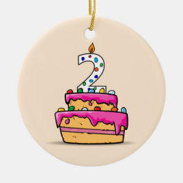 女の子2歳の誕生日、ピンクのケーキに"2" セラミックオーナメント