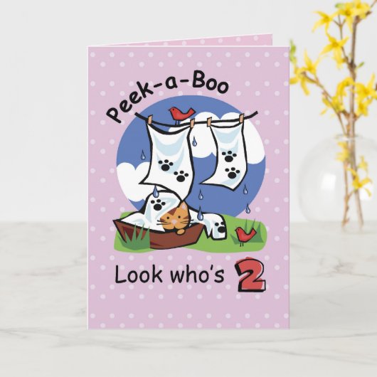 女の子2歳の誕生日PEEK-a-Boo Kitten カード (黄色い花)