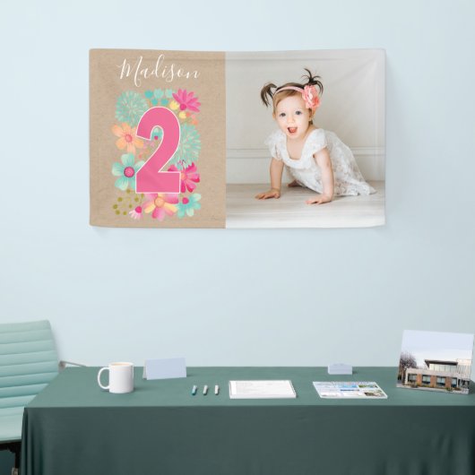 女の子2番目の誕生日パーティー番号写真パーティー 横断幕 (トレードショー)