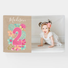 女の子2番目の誕生日パーティー番号写真パーティー 横断幕