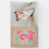 女の子2番目の誕生日パーティー番号写真パーティー 横断幕 (縦)