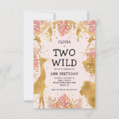女の子2野生2nd誕生日ピンクジャングルサファリ 招待状 (正面)