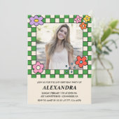 女の子24th誕生日の招待レトロGroovyフローラ 招待状 (スタンド正面)