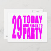 女の子29th誕生日: 29今日とパーティー準備 インビテーションポストカード (正面/裏面)