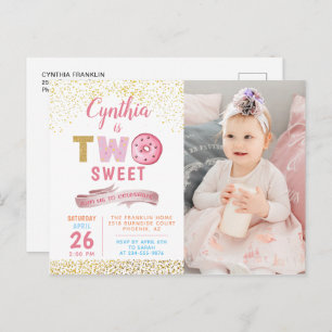 女の子2ndバースデーツスイートドーナツフォト招待状 ポストカード