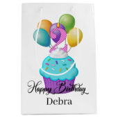 女の子2ND誕生日カップケーキの名前を追加 ミディアムペーパーバッグ (正面)