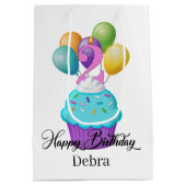 女の子2ND誕生日カップケーキの名前を追加 ミディアムペーパーバッグ (裏面)