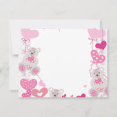 女の子2nd誕生日パーティーピンクテディベアハート 招待状 (裏面)