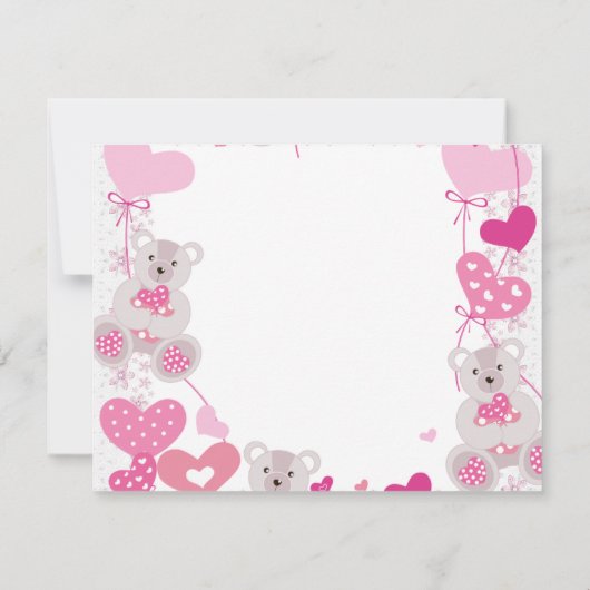 女の子2nd誕生日パーティーピンクテディベアハート 招待状 (裏面)