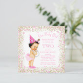 女の子2nd誕生日パーティーピンク金ゴールドグリッター 招待状 (スタンド正面)