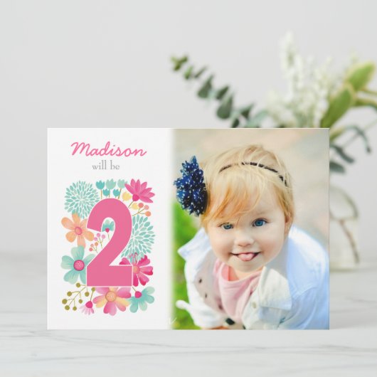 女の子2nd誕生日パーティー番号写真招待状 招待状 (スタンド正面)