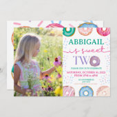 女の子2nd誕生日招待状2スイートドーナツ写真 招待状 (正面/裏面)