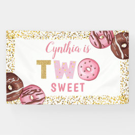女の子2nd誕生日2つのスイートドーナツパーティーバナー 横断幕
