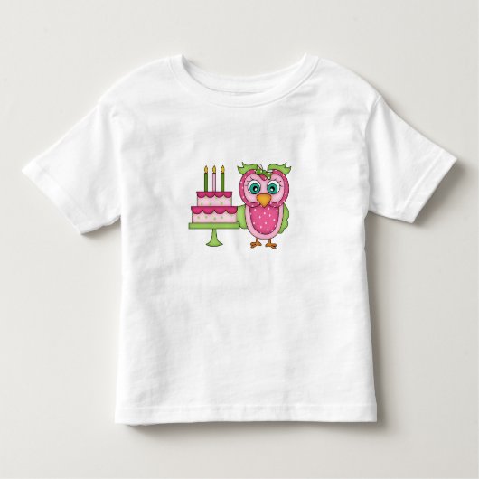 女の子2T ～ピンク誕生日フクロウTシャツ トドラーTシャツ (正面)