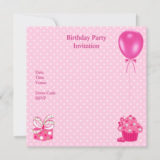 女の子3歳の誕生日パーティーピンクスポットケーキ3 招待状 (裏面)