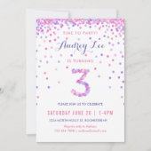 女の子3歳の誕生日パーティー(3回目) 招待状 (正面)