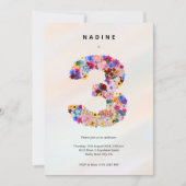 女の子3歳の誕生日3番目の誕生日フローラパーティーイン 招待状 (正面)