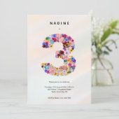 女の子3歳の誕生日3番目の誕生日フローラパーティーイン 招待状 (スタンド正面)