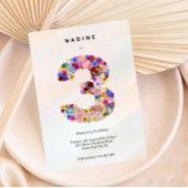 女の子3歳の誕生日3番目の誕生日フローラパーティーイン 招待状