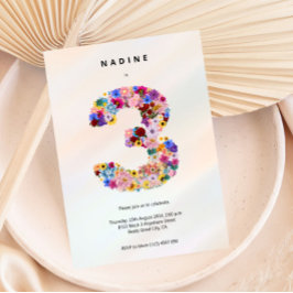 女の子3歳の誕生日3番目の誕生日フローラパーティーイン 招待状