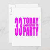 女の子33rd誕生日: 33今日とパーティー準備 インビテーションポストカード (正面/裏面)