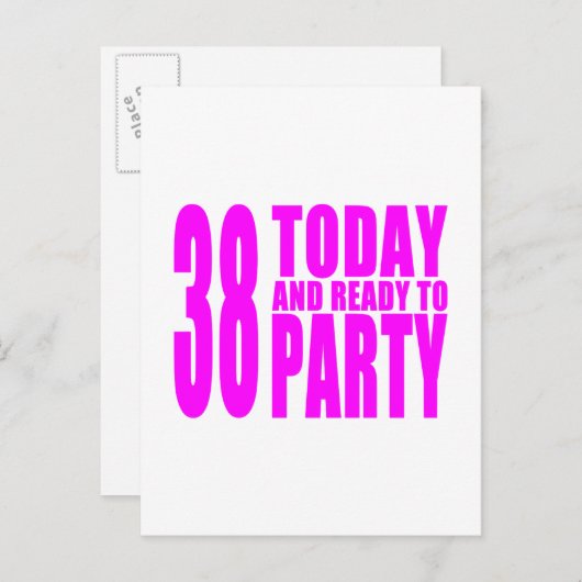 女の子38th誕生日: 38今日とパーティー準備 インビテーションポストカード (正面/裏面)
