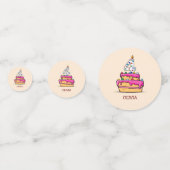 女の子4歳の誕生日、甘いピンクのケーキの4つ コンフェッティ (正面)