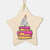 女の子4歳の誕生日、甘いピンクのケーキの4つ セラミックオーナメント (左)