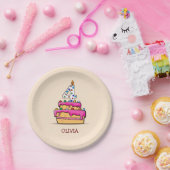 女の子4歳の誕生日、甘いピンクのケーキの4つ ペーパープレート (パーティー)