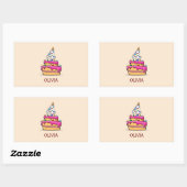 女の子4歳の誕生日、甘いピンクのケーキの4つ 長方形シール (シート)