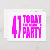 女の子47th誕生日: 47今日とパーティー準備 インビテーションポストカード (正面/裏面)