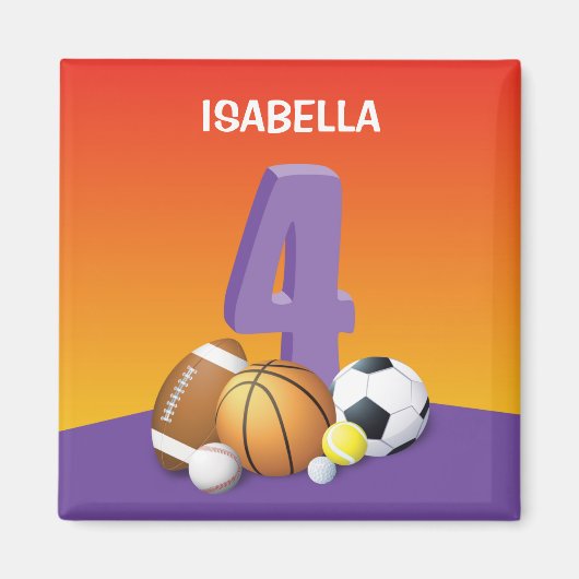 女の子4thバースデースポーツボール マグネット (正面)