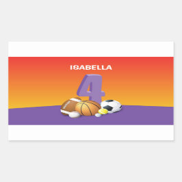 女の子4thバースデースポーツボール 長方形シール