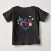 女の子4thバースデーマーメイドテールパーソナライズされた海 ベビーTシャツ (正面)