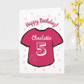 女の子5歳の誕生日フットボール/サッカーTシャツ カード (黄色い花)
