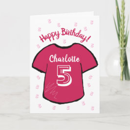 女の子5歳の誕生日フットボール/サッカーTシャツ カード