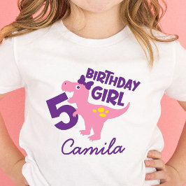 女の子5歳誕生日恐竜パーソナライズTシャツ トドラーTシャツ