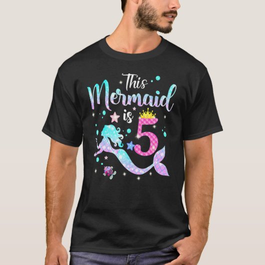 女の子5誕生日この人魚は5歳Cos Tシャツ (正面)