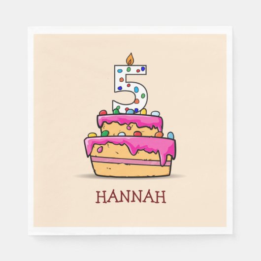 女の子5誕生日、5オンスイートピンクケーキ スタンダードランチョンナプキン (正面)