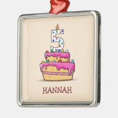 女の子5誕生日、5オンスイートピンクケーキ メタルオーナメント (左)