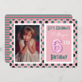 女の子6th誕生日パーティーへの招待 招待状 (正面/裏面)