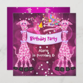 女の子6th誕生日パーティーピンクキリン子供 招待状 (正面/裏面)