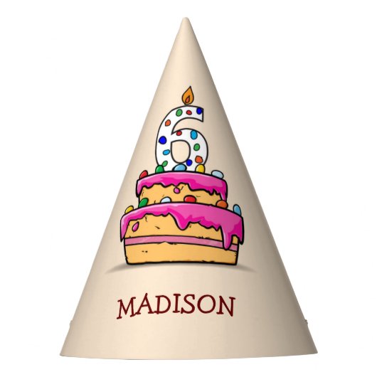 女の子6th誕生日, 6オンスイートピンクケーキ パーティーハット (正面)