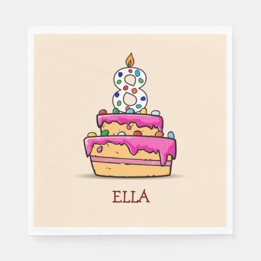 女の子8番目の誕生日, 8甘いピンクケーキ スタンダードランチョンナプキン (正面)