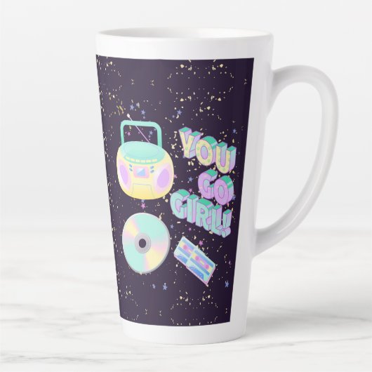 女の子90年代の音楽に行く カフェラテマグ (右)