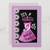 女の子9thバースデーパーティー招待ピンクキャンドル 招待状 (正面/裏面)